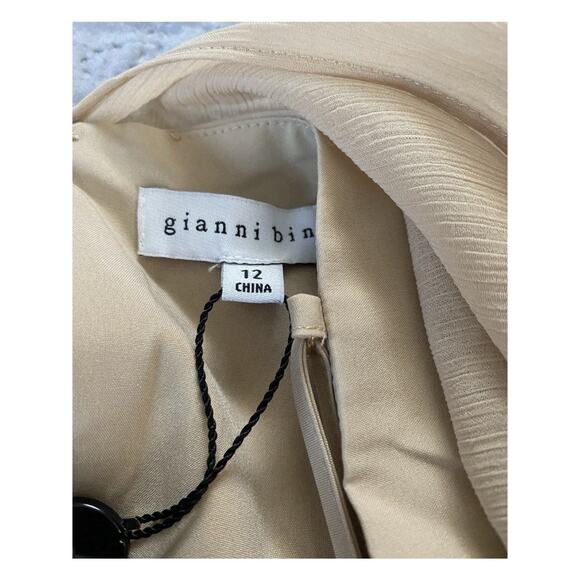 NWT Gianni Bini Sz 12 Piper Ruched Chiffon Feminine Romantic Soft Beige Dress - Picture 9 of 13